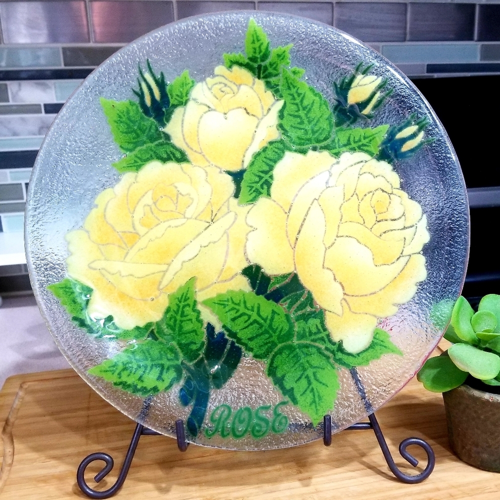 Peggy Karr Yellow Rose Handpainted Plate 11" Artist Signature #1524 Retired 2002